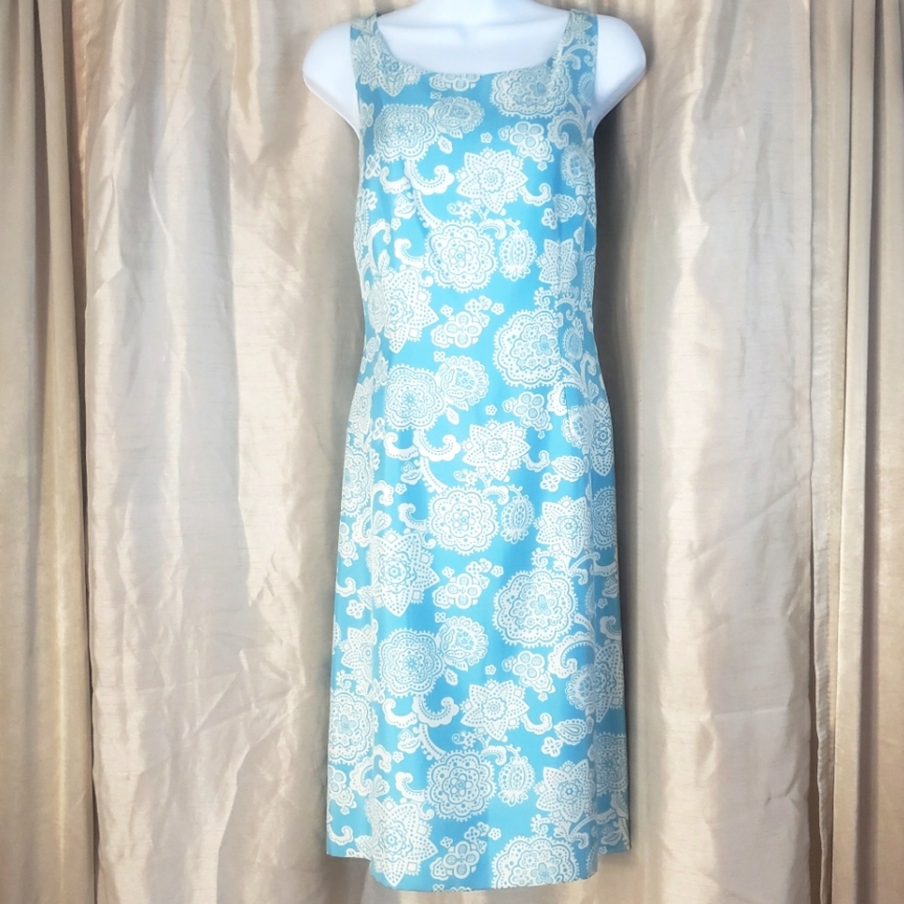 NWOT Ann Taylor blue & white floral silk sheath dress Womens 4